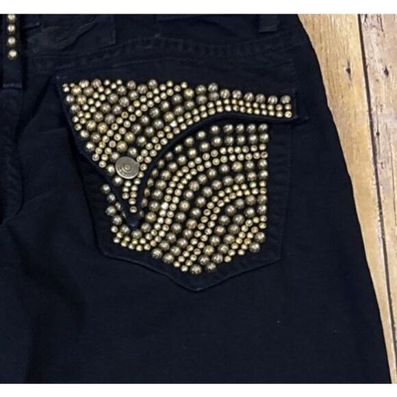 Robin Jeans Men Robins Vintage Long Flap Pockets Swarovski Crystals Black 38X34 - Picture 5 of 12